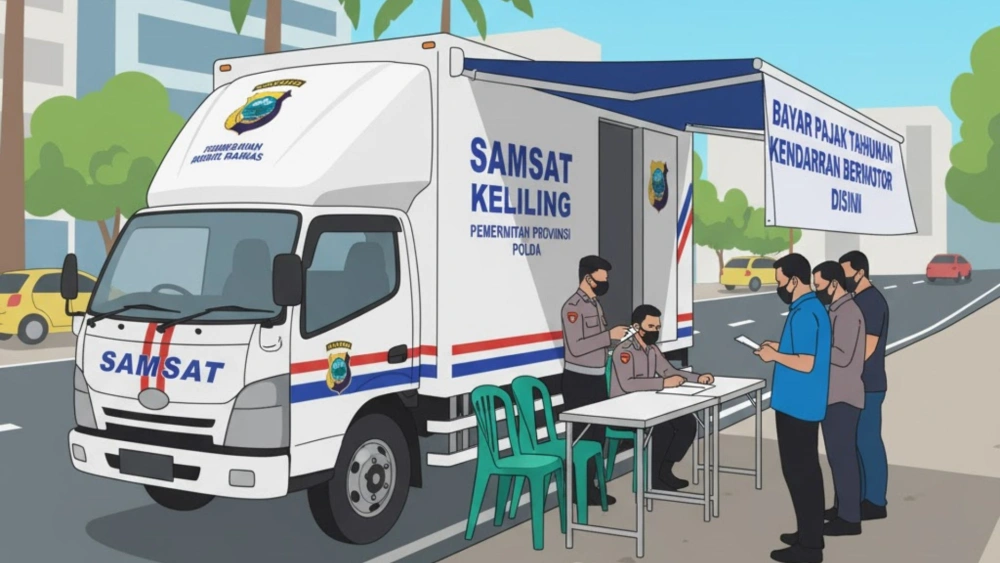 Ilustrasi warga Jadetabek manfaatkan layanan samsat keliling [Gemini AI]